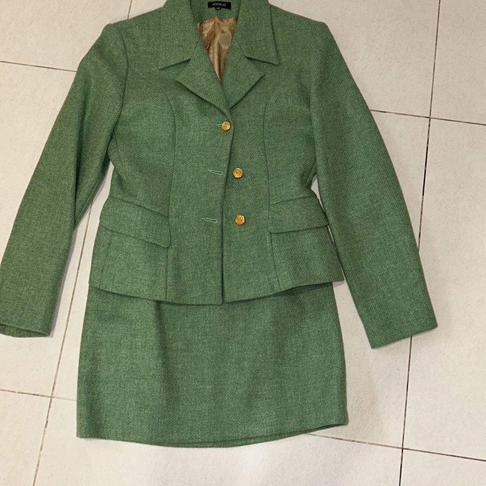 Kookai mint green jacket size small 💯 wool, made in France.  Mini skirt incl.